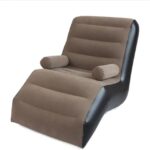 PVC Thickened Inflatable Sofa with Armrests Soft Folding Lazy Sofa Bed for Lunch Sleeping Gaming Indoor Leisure Air Bench (Brown)