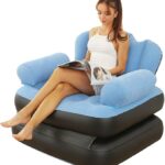 Inflatable Sofa Outdoor Adult Lazy Sofa Multifunctional Five in One Inflatable Bed, 34″ x 36″ x 34″ Convenient Foldable Lounge Chair,PVC Flocking,Perfect for Relaxing and Reading (Blue)