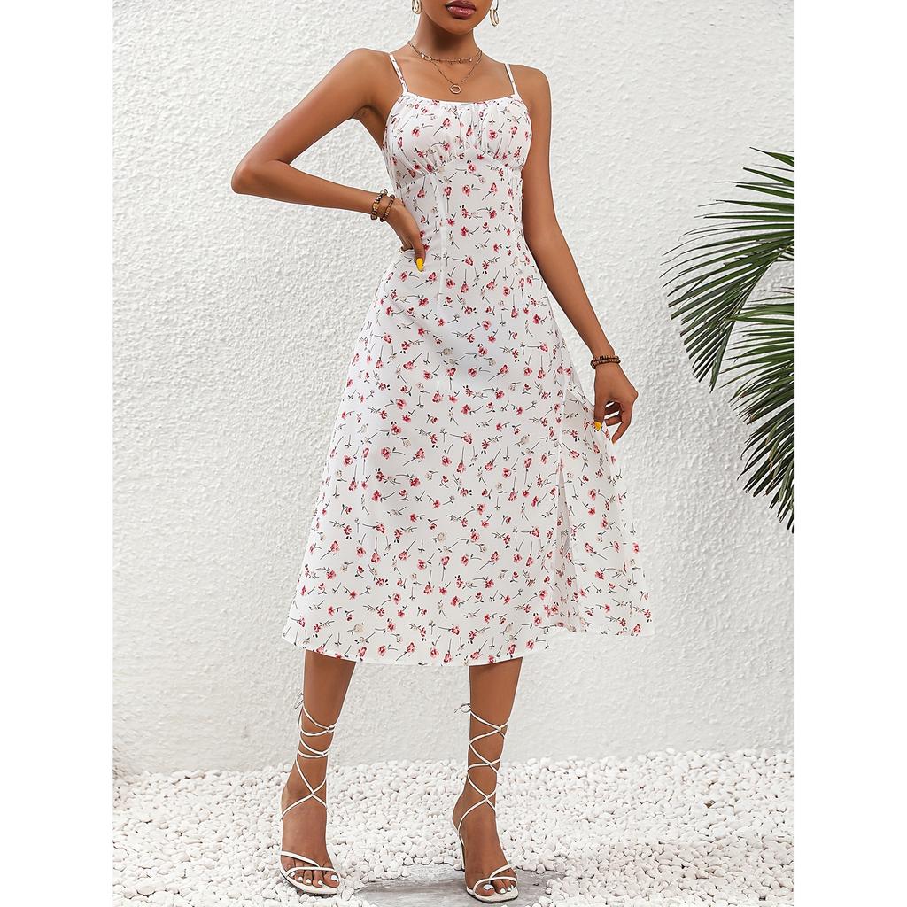 Spaghetti Straps Dress Women Fashion Polka Dot Print - White