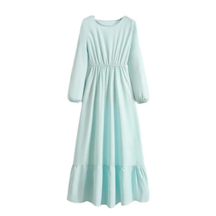 Women's Spring Summer Floral Print Dress Round Neck Long Sleeve Maxi Party Dresses