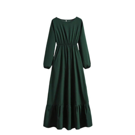 Women's Spring Summer Floral Print Dress Round Neck Long Sleeve Maxi Party Dresses