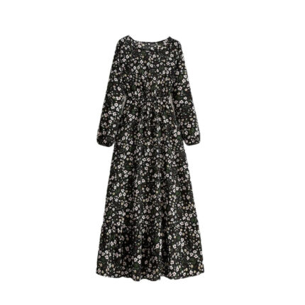 Women's Spring Summer Floral Print Dress Round Neck Long Sleeve Maxi Party Dresses