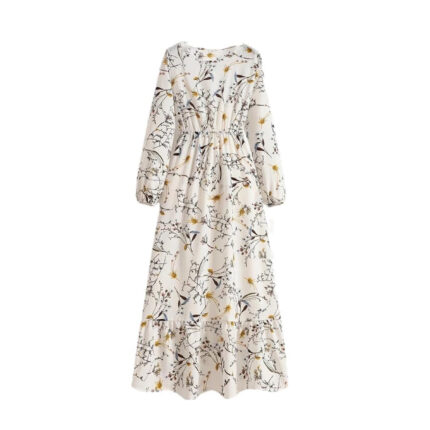 Women's Spring Summer Floral Print Dress Round Neck Long Sleeve Maxi Party Dresses