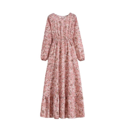 Women's Spring Summer Floral Print Dress Round Neck Long Sleeve Maxi Party Dresses