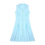 Adhdyuud Women's Casual Loose Sleeveless Lapel Shirt Dress Solid V-Neck Single Breasted Office Dresses - Blue - Image 2