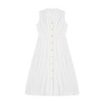 Adhdyuud Women's Casual Loose Sleeveless Lapel Shirt Dress Solid V-Neck Single Breasted Office Dresses - White - Image 2