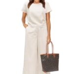 Women's 2 Piece Outfits Short Sleeve T-Shirts Loose Wide Leg Pants Casual Work Beach Travel Comfy Loungewear Suit - White