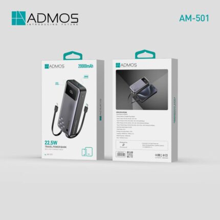 Admoss 22.5W Fast Charging Power Bank – High Capacity 20000mAh Portable Charger with Dual USB Cables for Travel