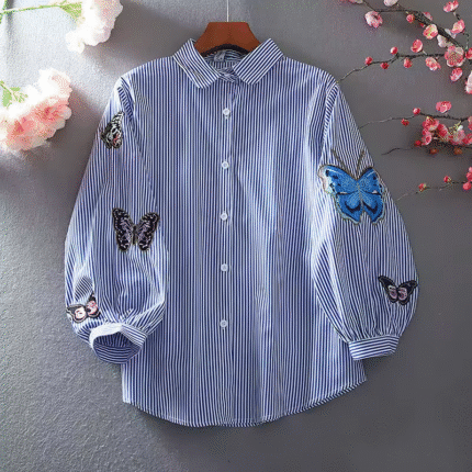 Women'S Embroidered Shirt for Women 2025 Summer New Loose Casual Design Versatile Lantern Sleeve Shirt Women'S