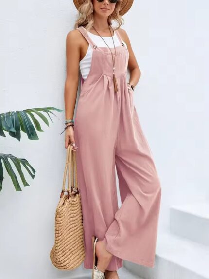Women’s Wide Leg Pink Linen Cotton Jumpsuit – Buy Online in Qatar