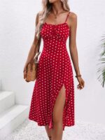 Spaghetti Straps Dress Women Fashion Polka Dot Print - Red