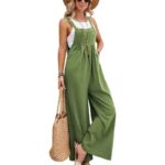 Ladies Wide Leg Dungarees Jumpsuit Linen Cotton Loose Overalls Playsuit Rompers -  Green