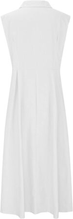 Adhdyuud Women's Casual Loose Sleeveless Lapel Shirt Dress Solid V-Neck Single Breasted Office Dresses - White - Image 5