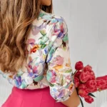 Women’s Casual Printed Long Sleeve T-Shirt with Collar – Qatar Fashion