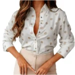 : Women’s Casual Printed Long Sleeve T-Shirt with Collar – Qatar Fashion