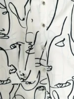 Women’s Casual Long Sleeve Button-Up Shirt with Abstract Face Print Qatar