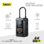Bson Air Beast 4-in-1 Tire Inflator – 150 PSI power with fast inflation, 5 smart modes, air pressure monitoring, large digital display, heat protection, built-in LED flashlight & power bank. Ideal for cars, bikes, balls, and outdoor emergencies - Image 3