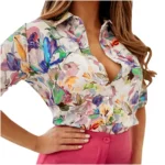 Women’s Casual Printed Long Sleeve T-Shirt with Collar – Qatar Fashion