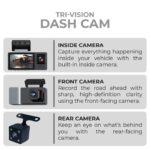 Bson Tri-Vision Dash Cam, Ultra HD 1080P Resolution, Triple Camera Setup with Front, Inside & Rear View, 3-Inch HD Screen Display, Supports WiFi, Night Vision, Loop Recording, G-Sensor, 170° Wide Angle Car Dash Camera - Image 4