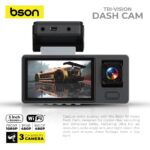 Bson Tri-Vision Dash Cam, Ultra HD 1080P Resolution, Triple Camera Setup with Front, Inside & Rear View, 3-Inch HD Screen Display, Supports WiFi, Night Vision, Loop Recording, G-Sensor, 170° Wide Angle Car Dash Camera - Image 2