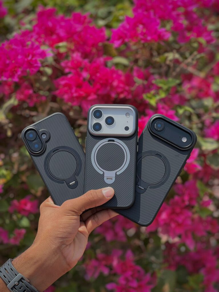 Buy iPhone 17 Pro Max Case Qatar – Carbon Fiber MagSafe Ring Stand Shockproof Cover