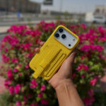 iPhone 17 Pro Max Protective Case with Premium Leather Grip Stand Case – Yellow