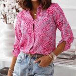 Womens Long Sleeve T Shirts Women Casual T-Shirt Printed Long Sleeve Turn-Down Collar Buttons Cardigan Blouse Tops Long T Shirts for Women T Shirts for Women Fashion