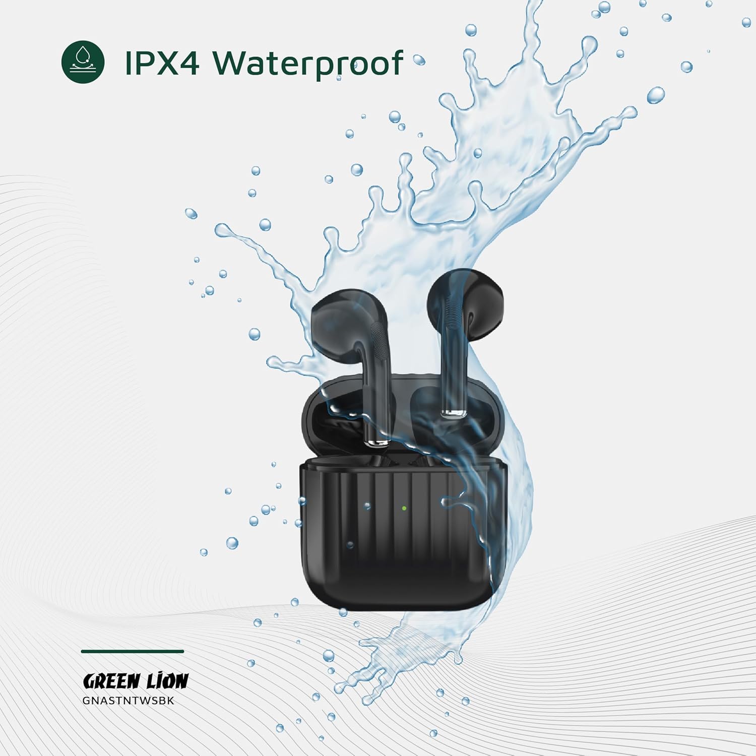 GREEN 5 Green Lion AUSTIN True Wireless Earbuds, IPX4 Waterproof, HiFi Sound & Touch Control, In-Ear Design, Dual Mic, Voice Assistant, Built-In Microphone, Up to 12h Working Time, Rechargeable Type-C (Black)