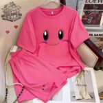 Women’s Pink Cartoon T-Shirt & Shorts Two-Piece Summer Set