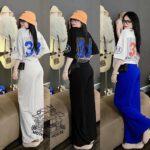 Fashion Set Women's Summer New Style Stripe Printed Short Sleeve Wide Leg Pants Casual Large Two Piece Set