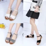 Women's Fashion Buckle Strap Heeled Sandals Slip-On Shoes