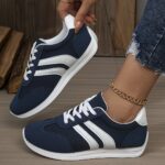 Lightweight Non-Slip Sneakers Suitable for Women, Round Toe Casual Sportswear with Cushioned Sole - Blue