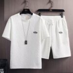 White men's casual embossed T-shirt and shorts summer set in Qatar