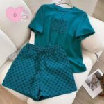 Women's Cross-Border Summer Short-Sleeved Embroidered Pajamas Elastic Waist Two-Piece - Image 3