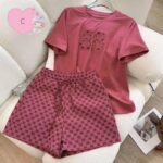 Women's Cross-Border Summer Short-Sleeved Embroidered Pajamas Elastic Waist Two-Piece - Image 2