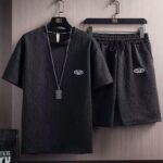White men's casual embossed T-shirt and shorts summer set in Qatar