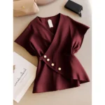 Korean style women's casual blouse short sleeve fashion top qatar
