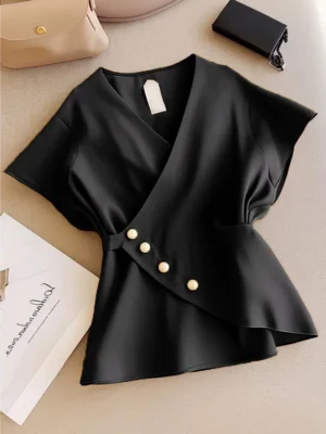 Korean style women's casual blouse short sleeve fashion top