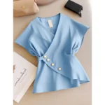 Korean style women's casual blouse short sleeve fashion top QATAR
