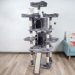Large Cat Tree with 2 Condos, Scratching Posts & Ramp, Light Grey - Image 2